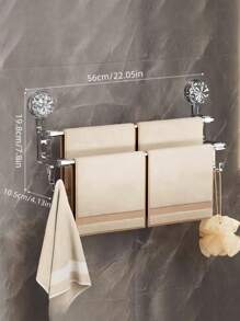 1pc Double Bar Towel Rack With Hook, Wall-Mounted Storage Shelf With Suction Cup, Towel Bar Holder For Wet/Dry Towels, Reusable Drying Rack, For Bathroom Organization, Door Hook, Metal Storage Hook, Suitable For Towels, Bath Towels, Scarves, Bath Sponges, Home Decor, Room Decor, Bathroom Accessories