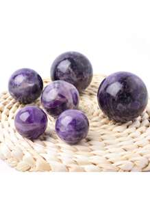 1pc Simple Natural Amethyst Crystal Ball Desktop Decorative Craft With Free Base