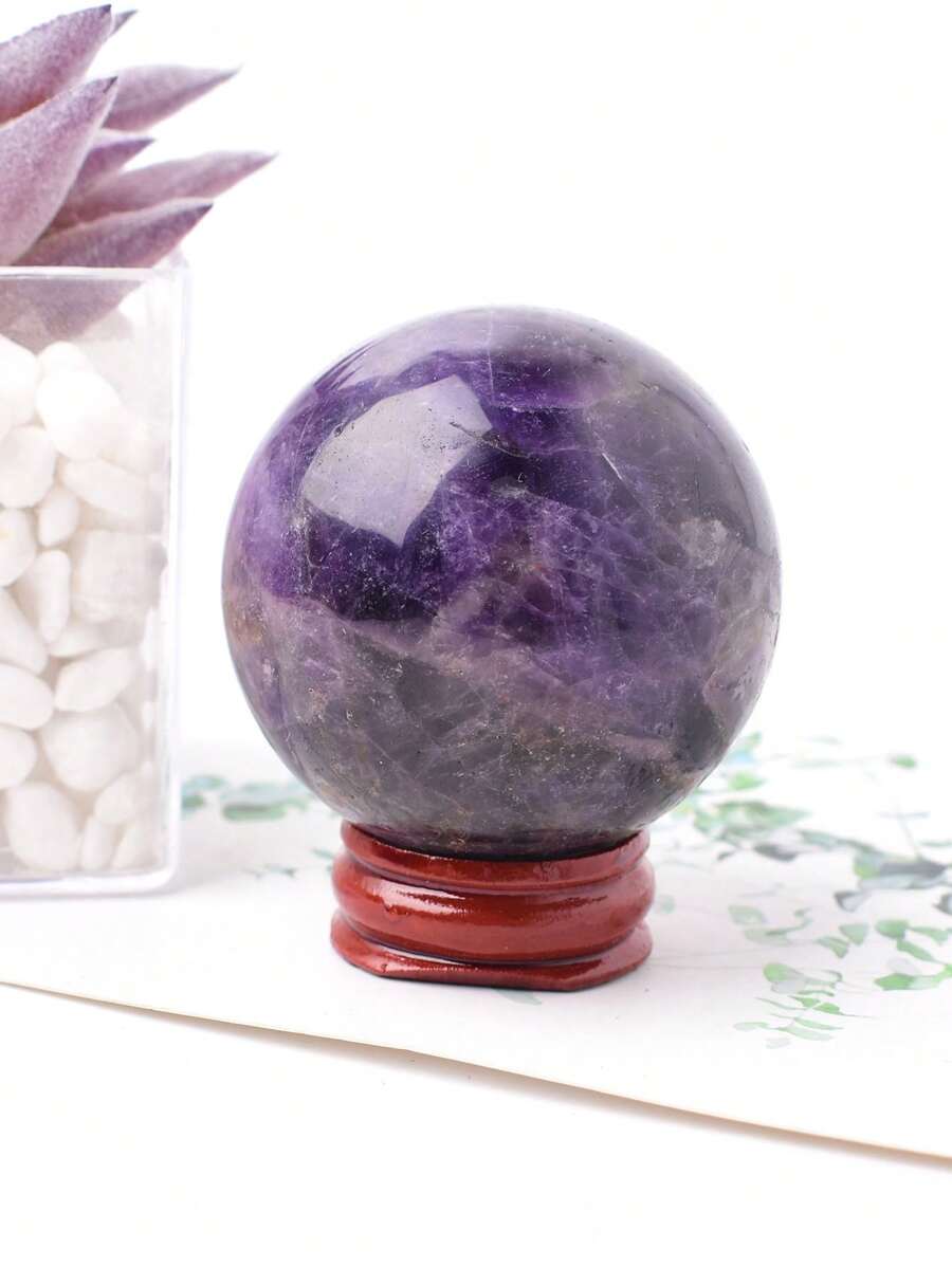 1pc Simple Natural Amethyst Crystal Ball Desktop Decorative Craft With Free Base