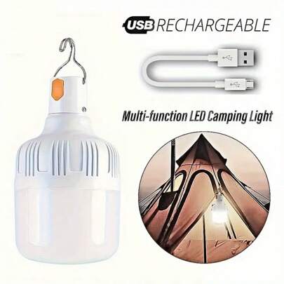 1pc Multi-Functional LED Bulb Portable Charging Night Market Stall Outdoor Camping Tool Household Power Failure Super Bright Rainproof Rechargeable Emergency Light