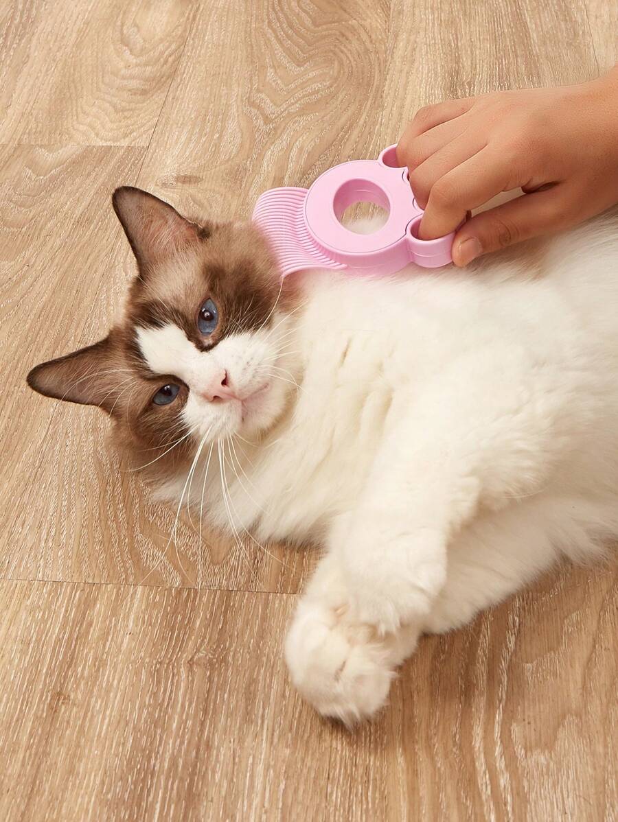 1pc Pink Plastic Pet Grooming Brush, Suitable For Cats And Dogs, For Shedding And Massage - Pink - View 1