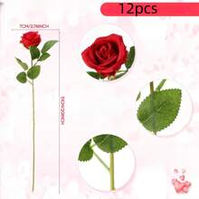 Paquete de 12 piezas de rosas de seda artificial y flores secas, hojas de follaje de plástico, rosas falsas realistas para decoración del hogar, boda, fiestas, centros de mesa, Día de San Valentín, regalo