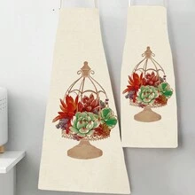 1入組3D圖案亞麻圍裙，設有花環/花籃/盒子圖案，適用於廚房烹飪及家居使用 - 彩色 - 查看 7