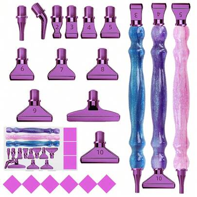 New Resin Diamond Painting Pen,Diamond Art Pen With Purple Multifunctional Metal Screw Thread Tips, 5D Diamond Painting Tool Accessories For Diamond Painting Nail Art Cross Stitch Decoration Diamond Art