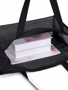 1 Túi Tote Lưới Nữ Tùy Chỉnh, Túi Đi Biển, Sức Chứa Lớn, Có Thể Gấp Lại, Nhẹ, Du Lịch, Tự Làm, Độc Đáo, Lưới, Thông Gió, Chắc Chắn, Bền Đẹp, Hình Ảnh, Hình Ảnh, Quà Tặng, Khoảnh Khắc Tuyệt Vời, Văn Bản, Tên - màu đen - Xem 5