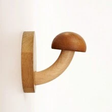 1pc Creative Wooden Mushroom Coat Hook No-Drill Solid Wood Coat Hook Nordic Log Coat Hanger Door Rear Object Hook - Multicolor - View 5