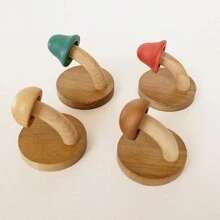 1pc Creative Wooden Mushroom Coat Hook No-Drill Solid Wood Coat Hook Nordic Log Coat Hanger Door Rear Object Hook - Multicolor - View 2