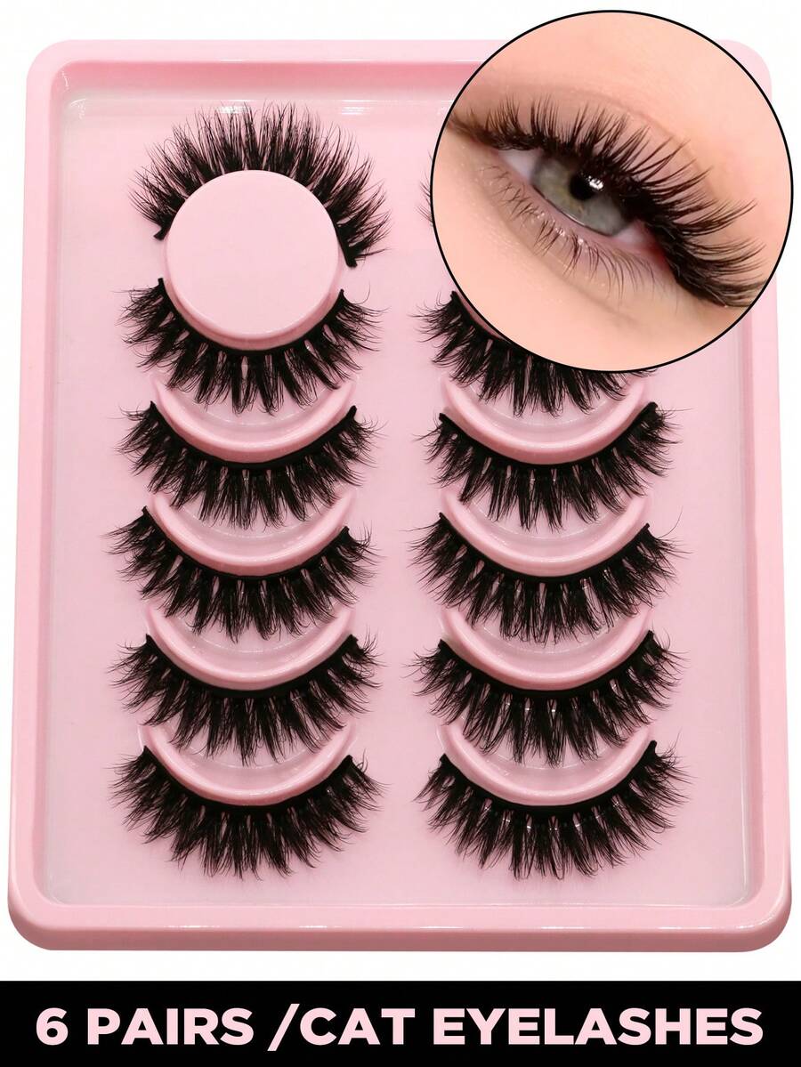 GROINNEYA 6 Pares de pestañas postizas con diseño de ojo de gato enmangue, pestañas postizas de visón sintético con diseño de ojo de zorro, pestañas naturales falsas completas, herramientas de maquillaje esenciales para viajes y cosplay (8-11) - Negro - Ver 1