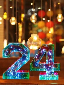 1入組/1-9塑料數字發光LED氛圍燈，USB/電池驅動（不含電池），適用於室內裝飾，適用於生日派對、情人節、週年紀念、婚禮、求婚和其他浪漫氛圍場景裝飾 - 彩色 - 查看 2