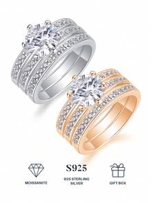 1 Nhẫn Moissanite Nhẫn cưới nữ bạc 925, thích hợp cho tiệc, tiệc tùng, dịp chính thức, lễ hội, ngày lễ tình nhân, cầu hôn, đính hôn, quà cưới, quà tặng kỷ niệm, quà tặng sinh nhật, kèm giấy chứng nhận - 2 cara - Xem 2