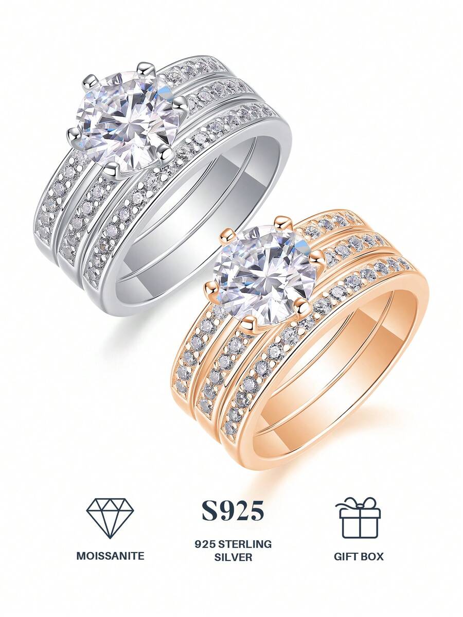 1 Nhẫn Moissanite Nhẫn cưới nữ bạc 925, thích hợp cho tiệc, tiệc tùng, dịp chính thức, lễ hội, ngày lễ tình nhân, cầu hôn, đính hôn, quà cưới, quà tặng kỷ niệm, quà tặng sinh nhật, kèm giấy chứng nhận