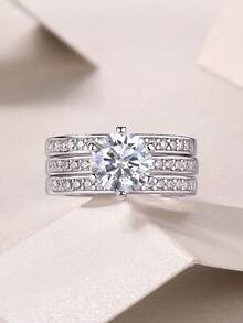 1 Nhẫn Moissanite Nhẫn cưới nữ bạc 925, thích hợp cho tiệc, tiệc tùng, dịp chính thức, lễ hội, ngày lễ tình nhân, cầu hôn, đính hôn, quà cưới, quà tặng kỷ niệm, quà tặng sinh nhật, kèm giấy chứng nhận - 2 cara - Xem 7
