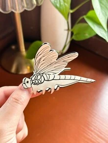 OUSEON 创意发爪夹，简约大号蜻蜓发夹发饰，可爱昆虫图案爪夹，适合女士/女孩，米色 - 黑與白 - 查看 1