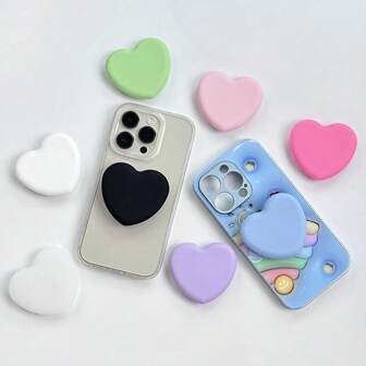 1 Stück süßer, weicher, herzförmiger, rosa Silikon Smartphone Ausziehständer, kreativer integrierter, faltbarer Ständer, lässiger, erweiterbarer, faltbarer, verstellbarer Smartphone-Halterungsständer für Smartphones und Tablets