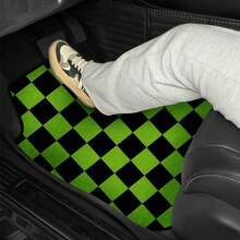 1pc Crystal Velvet Checkered Car Floor Mat, Non-Slip, Wear-Resistant, Universal Fit - Green - View 4