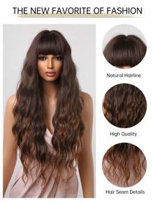 HAIRCUBE 26 And 30 Inch Long Curly Wigs With Bangs Brown Wavy Wigs Loose Super Long Wavy Wig For Women Synthetic Wigs For Girls Daily Party Use Black Heat Resistant Long Curly Wave Wig. - 漸層棕色 - 查看 8