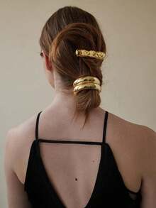 1 pieza Pasador de barra impreso de arrugas para mujeres, accesorios de cabello de moda de metal, pasador de cabello de estilo simple, clip de cocodrilo francés para rizar el cabello con agujero, para peinado y teñido de cabello, plateado, (para hombres y mujeres) Street - Dorado - Ver 6
