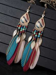 topshiny 1 par de pendientes colgantes con borlas de plumas multicolor en estilo bohemio para mujeres
