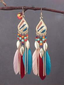 topshiny 1 par de pendientes colgantes con borlas de plumas multicolor en estilo bohemio para mujeres