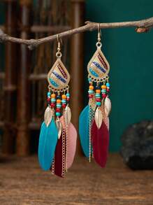 topshiny 1 par de pendientes colgantes con borlas de plumas multicolor en estilo bohemio para mujeres