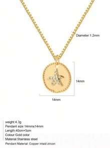 1pc Heart-Shaped Demon Eye, Star & Sun, Turtle, Bee, Conch Shaped Golden Pendant Necklace, Ocean Theme Stainless Steel Women's Jewelry - Yellow Gold - View 62