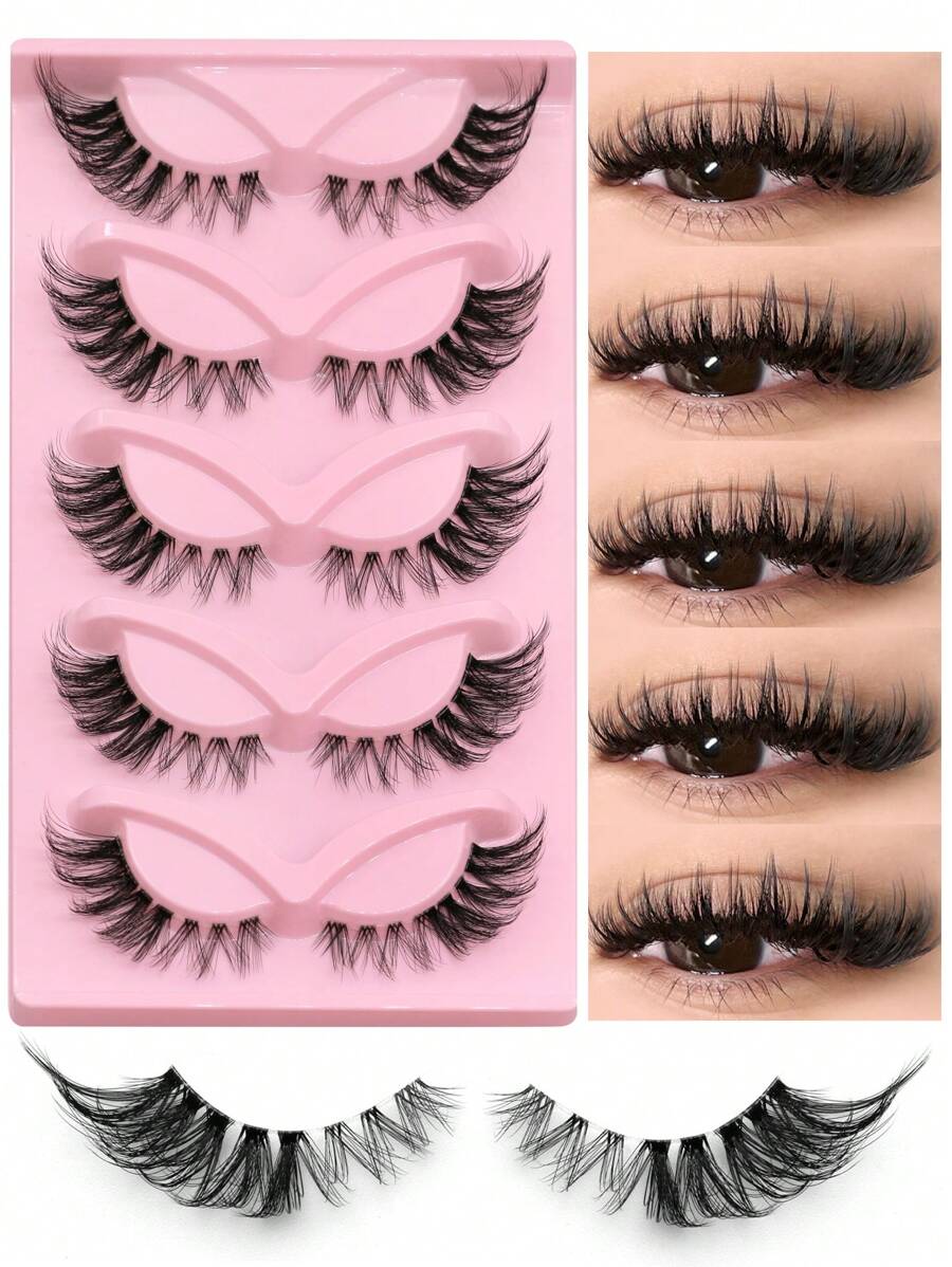 GROINNEYA 猫眼睫毛 5 对透明带状假睫毛狐狸眼睫毛仿貂睫毛自然睫毛睫毛延长化妆（YX04）条状睫毛，睫毛，睫毛，假睫毛