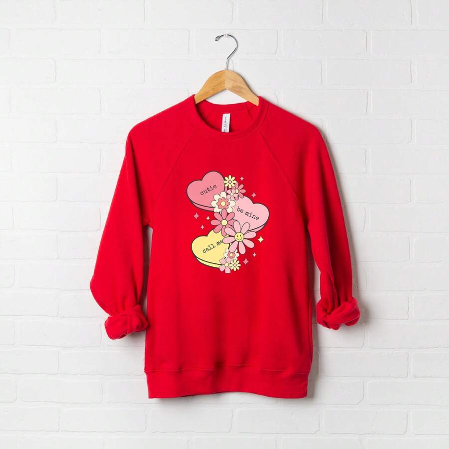 Retro Valentine Hearts | Bella Canvas Sweatshirt - Đỏ - Xem 1