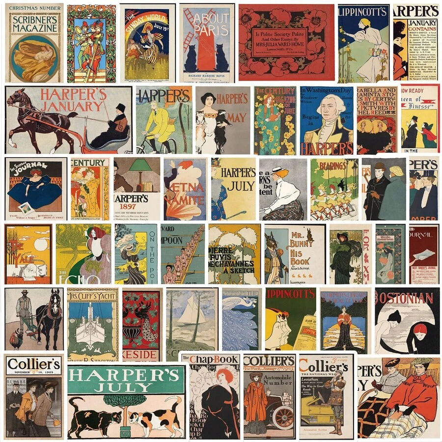 50pcs Vintage Art Mini Posters Graffiti Stickers, Personalized