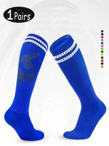 1 双男士足球袜，中筒长度防滑训练袜，专业高筒足球袜，欧洲杯长款运动袜，优质面料袜子，欧洲尺码，适合健身房，秋季 - 寶藍色 - 查看 2