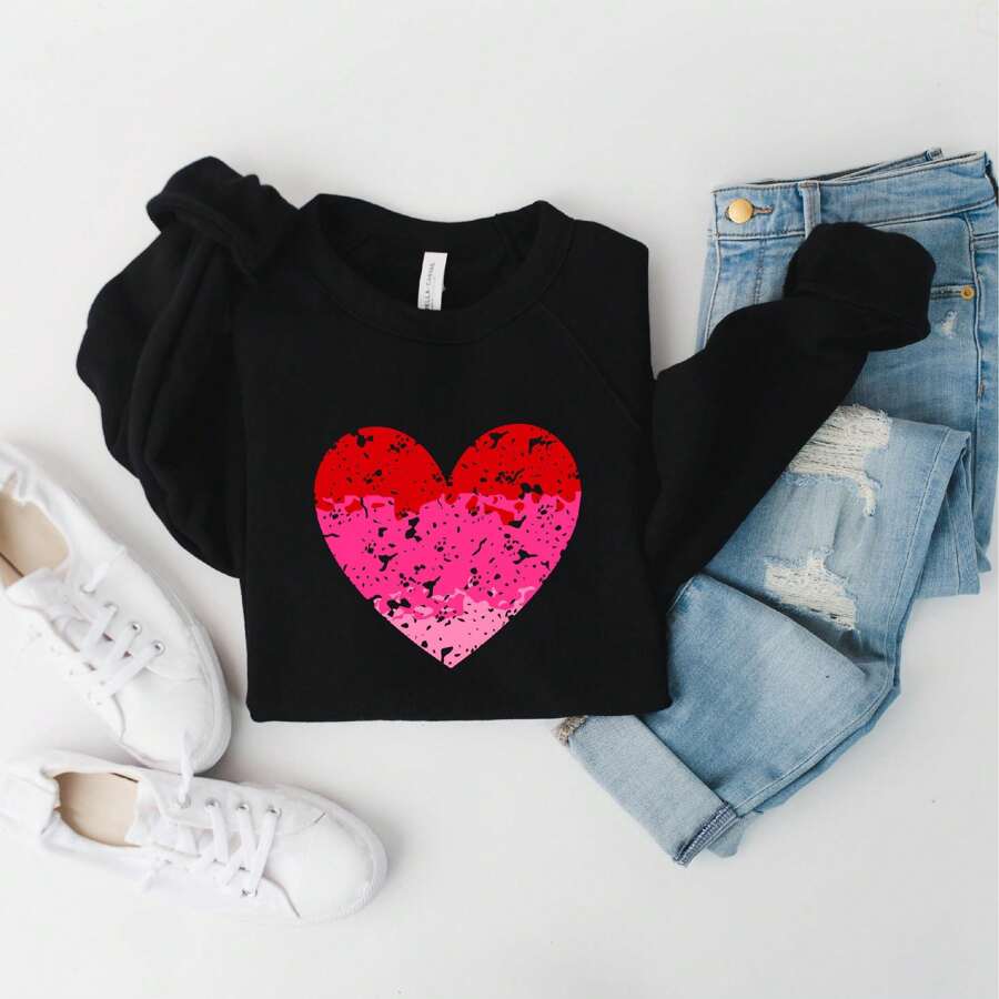 Heart Ombre | Bella Canvas Sweatshirt - Black - View 1