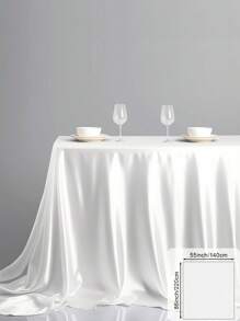 1入組閃閃發光的緞面桌布，白色緞面桌布，帶光澤的桌面裝飾，適用於婚禮和派對，廚房和飯廳裝飾的長方形白色婚禮派對桌布