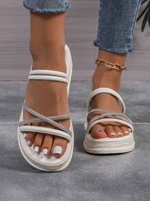 Women's Simple Solid Color Beige Thick Bottom Flat Sandals Suitable For Outdoor Summer Wear - Beige - View 2