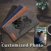 1個男士個性化PU皮革長款錢包-可客製化照片、簡約設計，適合男友、丈夫、父親，是完美的父親節禮物或任何場合禮物 - 彩色 - 查看 1