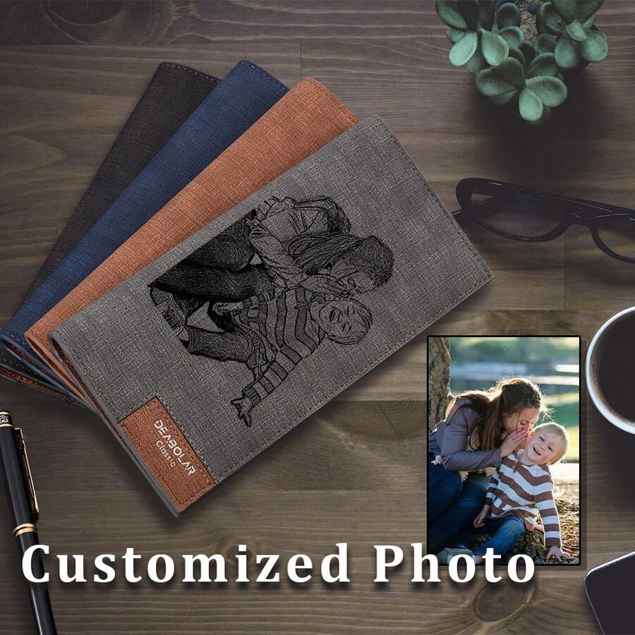 1個男士個性化PU皮革長款錢包-可客製化照片、簡約設計，適合男友、丈夫、父親，是完美的父親節禮物或任何場合禮物 - 彩色 - 查看 1