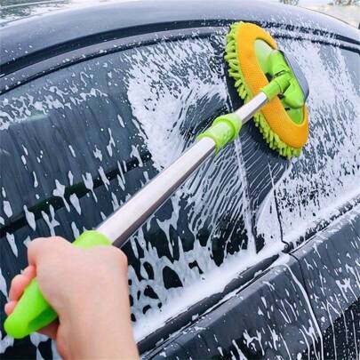 1pc Extendable Car Wash Mop - Soft Chenille Microfiber Brush With Extra-Long Adjustable Handle For Easy Reach, Premium Car Care Essential For A Spotless Ride, Vibrant Green Multipurpose Wash Brush For Interior And Exterior Cleaning, Durable Cleaning Supplies And Tool