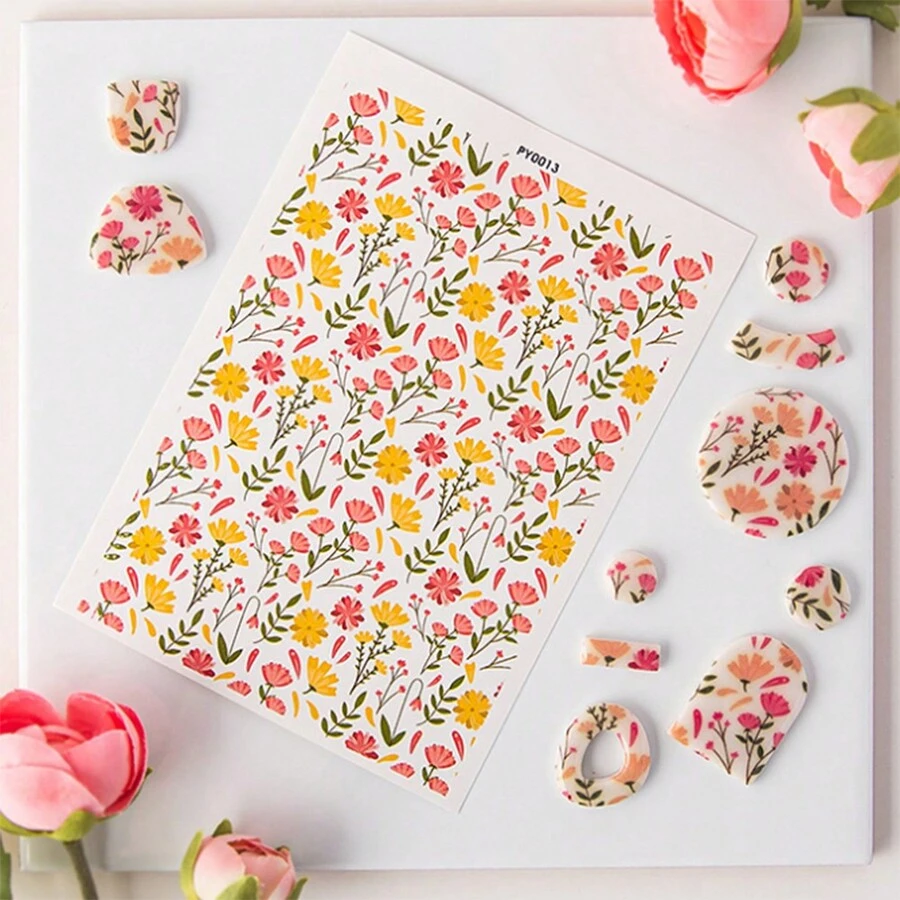Floral Pattern Transfer Paper For Polymer Clay Jewelry Making, Water Transfer Paper For Polymer Clay, Natural Plant Clay Transfer Paper For Polymer Clay Earring Making - Pattern - View 1