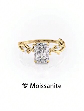 1 st högkvalitativ enkelring för kvinnor, minimalistisk grenarmsring, 2,4 g S925 sterling silver, 2 karat rektangel Moissanite-sten, fest- och samlingssmycken, perfekt för tacksägelse- och jubileumspresent, levereras med Moissanite-certifikat och utsökt presentförpackning