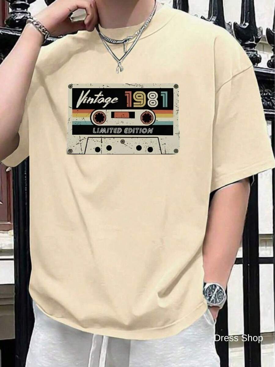 VINTAGE 1981 Men's T-Shirt 100% Cotton Shirt Mesh 30.1 - Màu be - Xem 1