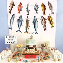 1入組釣魚掛繩，用於黑鱸釣、淡水池塘和海水釣魚比賽裝飾，生日派對裝飾用品