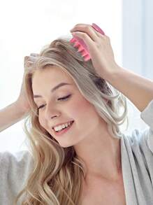 洗发按摩刷沐浴梳，1支装头皮护理梳，长而柔韧的硅胶梳齿，去屑梳/发梳，适用于所有发质，男女通用，头皮按摩器，头皮清洁器，干湿两用，洗发去角质，返校季，旅行度假必备，女士美发配件，梳子，解结梳，木梳