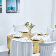 1入金色閃粉桌布，12*72/12*108英寸長桌布，適用於圓形/長方形桌子裝飾，接待會議生日宴會廚房畢業典禮 - 金色 - 查看 8