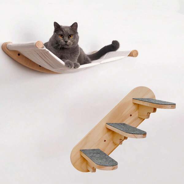 1 pieza Hamaca para gato montada en la pared, estante para gato, percha y rascador para dormir, jugar, trepar y descansar, cama y mueble moderno para gatos grandes o pequeños