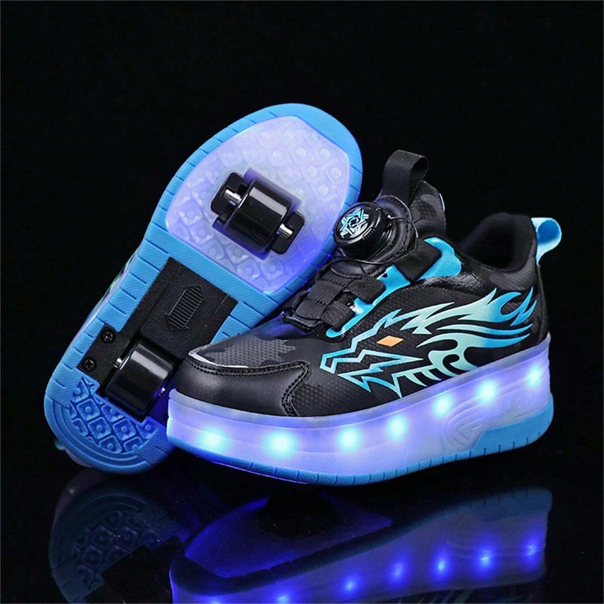 1pair Fashionable Boys' Lighted Roller Skate Shoes, Girls' 2Wheeled