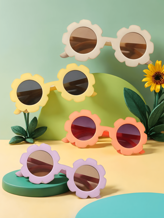 4pcs/Set Children's Cute Style Flower Fashion Glasses Set, Children's Fashionable Fashion Glasses, Suitable For Ages (3-12), Suitable For Daily Outings, Outdoor Vacations, Performance Shooting, It Is An Ideal Choice For Giving Gifts To Babies