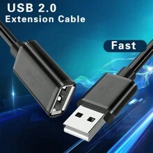 USB 2.0 延长线公对母高速手机充电连接器适用于鼠标键盘、USB 驱动器、电脑打印机、电视、车载数据线、电源、TypeC 接口适配器线 Playstation、X-Box，1m/2m/3m - 黑色 - 查看 2