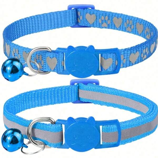 2 piezas Collar reflectante para mascotas, collar de seguridad ajustable con hebilla antiahogo para gatos y perros pequeños
