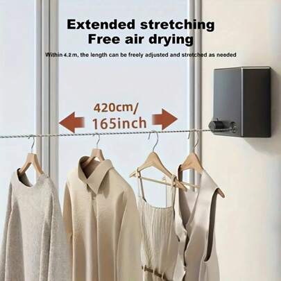 1pc Retractable Clothesline, Invisible Indoor Balcony Bathroom Steel Wire Drying Rack For Clothes, Quilt