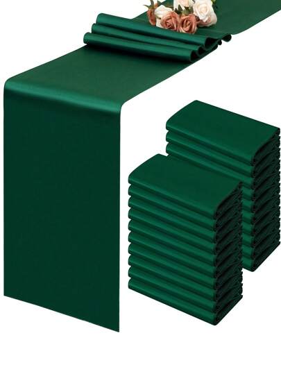 1pc Dark Green Satin Tablecloth/Table Runner/Flag, For Wedding/Party/Banquet/Event/Table Decoration, For Kitchen/Dining Room Use