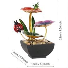 USB Powered 3 Layer Tabletop Fountain With Insect-Shaped Metal Pedal, Natural River Rocks And Reflective Lighting! Suitable For Home And Office Decoration - Color - View 4