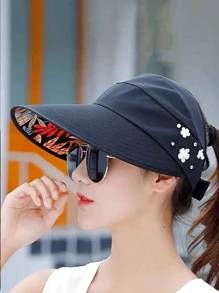 1 pieza Gorras de visera con decoración de flores con cuentas, gorra de sol plegable en unicolor con protección UV para mujer y niña, de moda y adecuado para actividades al aire libre - Multicolor - Ver 8